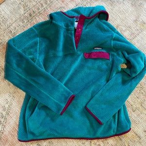 Womens Patagonia Teal Hooded Fleece Size L